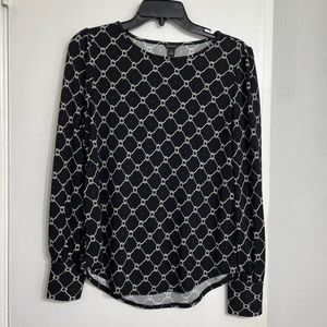 Ann Taylor XS long puff sleeve blouse pattern black EUC